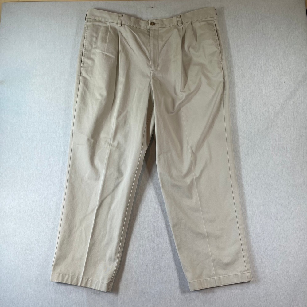 LL Bean Pants Mens 40x30 Classic Fit Pleated Chinos Khaki Tan Cotton 212334